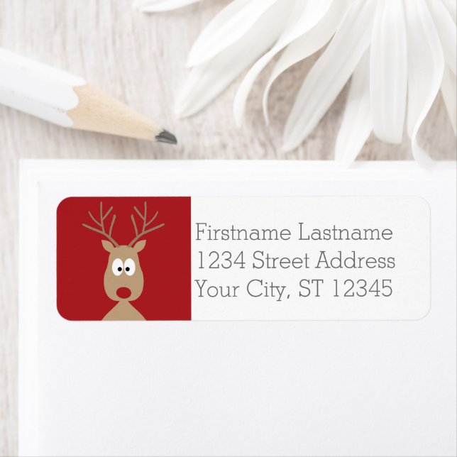Cute Tecknad Reindeer - God jul Hälsning Returadress Etikett (Insitu)