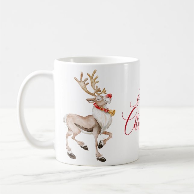 Cute Tecknad Reindeer God jul Helgdag Kaffemugg (Vänster)