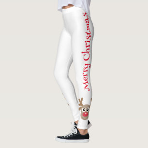 Cute Tecknad Reindeer God jul White Leggings