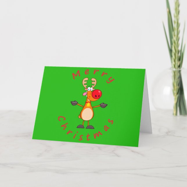 Cute Tecknad Reindeer jul Helgkort (Framsida)