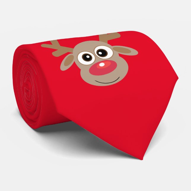 Cute Tecknad Reindeer Jul Roligt Red Slips (Rullad)
