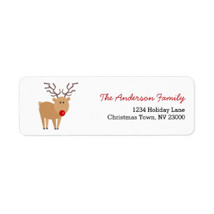 Cute Tecknad Reindeer juladressetikett Returadress Etikett