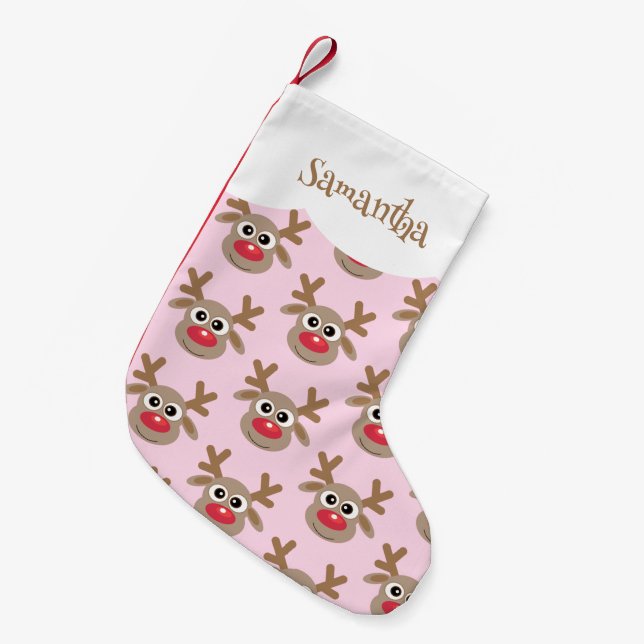 Cute Tecknad Reindeer Mönster Girly Rosa Liten Julstrumpa (Framsidan (Hängande))