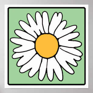 Cute Tecknad Retro Daisy Vår Garden Flower Poster