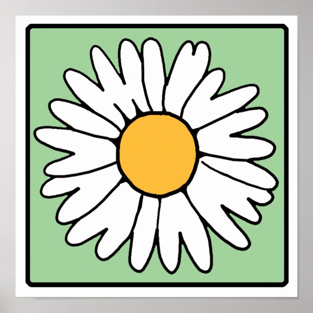 Cute Tecknad Retro Daisy Vår Garden Flower Poster (Framsidan)