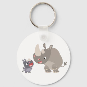 Cute Tecknad Rhino Baby & Big Rhino Keychain Nyckelring