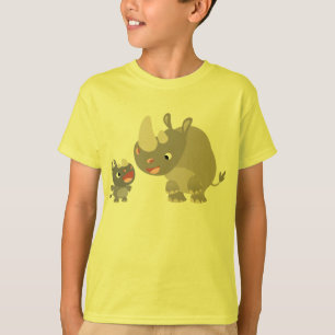 Cute Tecknad Rhino Baby & Big Rhino Kids T-Shirt