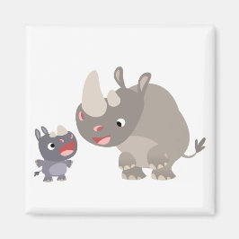 Cute Tecknad Rhino Baby & Big Rhino Magnet
