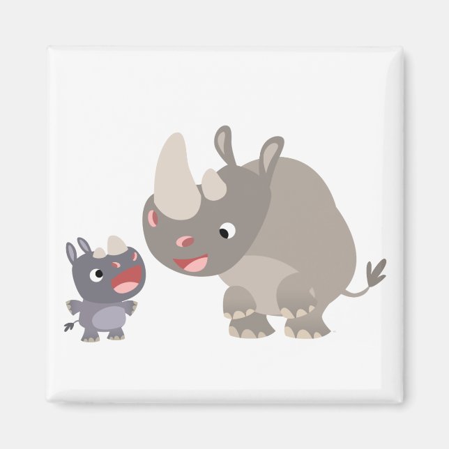 Cute Tecknad Rhino Baby & Big Rhino Magnet (Framsidan)