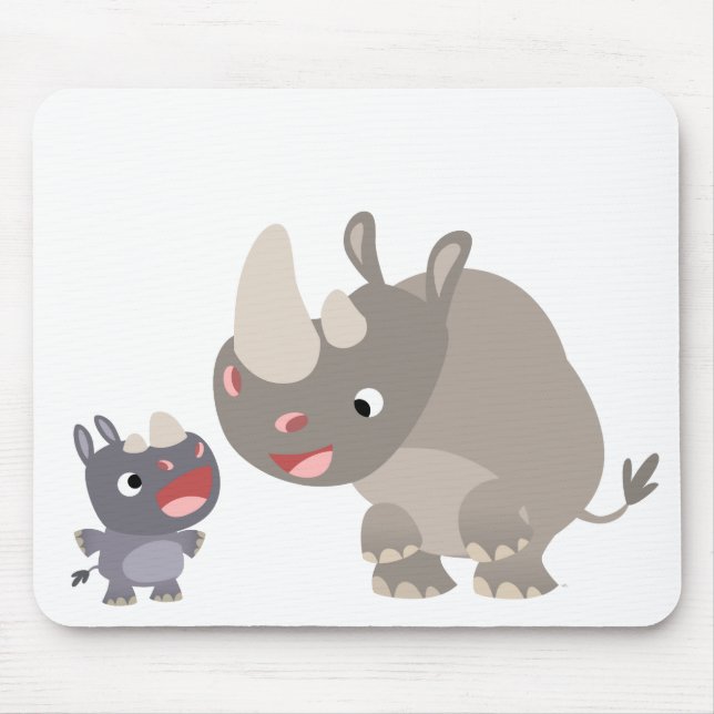 Cute Tecknad Rhino Baby & Big Rhino Mousepad Musmatta (Framsidan)