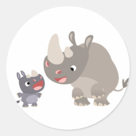 Cute Tecknad Rhino Baby & Big Rhino Sticker Runt Klistermärke