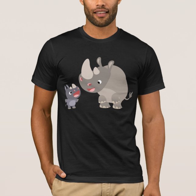 Cute Tecknad Rhino Baby och Big Rhino T-Shirt (Framsida)