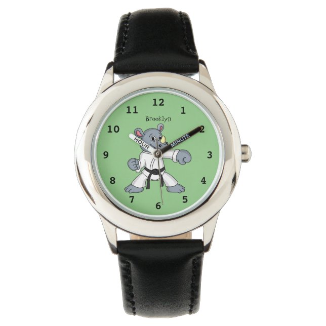 Cute tecknad rhino kung fu armbandsur (Framsida)