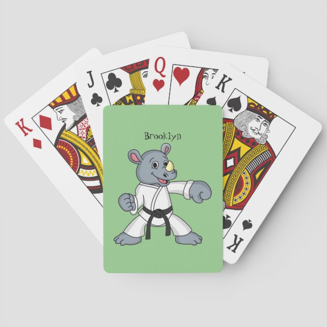 Cute tecknad rhino kung fu casinokort (Baksidan)