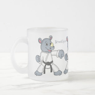 Cute tecknad rhino kung fu frostad glasmugg