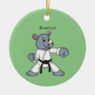 Cute tecknad rhino kung fu julgransprydnad keramik