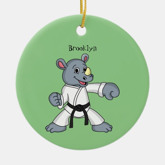 Cute tecknad rhino kung fu julgransprydnad keramik (Framsidan)
