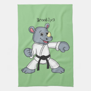 Cute tecknad rhino kung fu kökshandduk