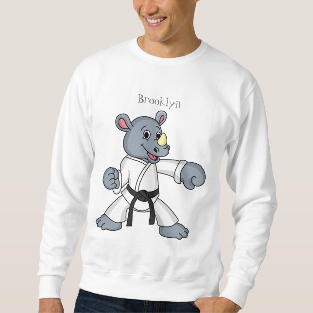 Cute tecknad rhino kung fu lång ärmad tröja (Framsida)