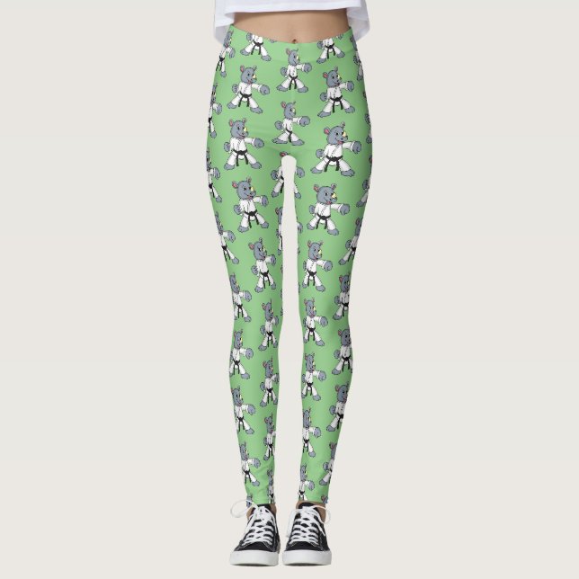 Cute tecknad rhino kung fu leggings (Framsida)