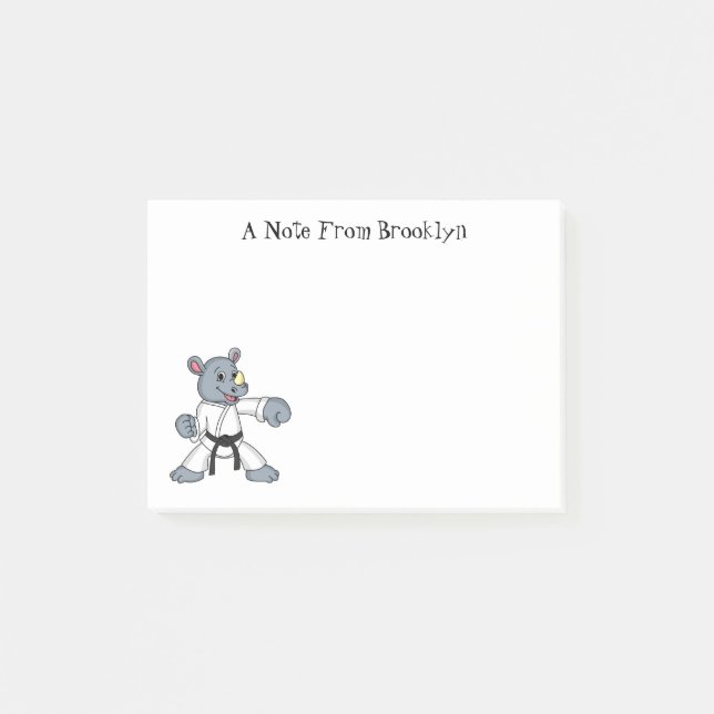 Cute tecknad rhino kung fu post-it block (Framsida)