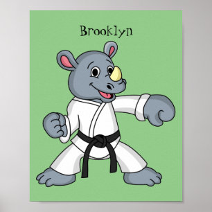 Cute tecknad rhino kung fu poster