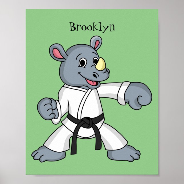 Cute tecknad rhino kung fu poster (Framsidan)