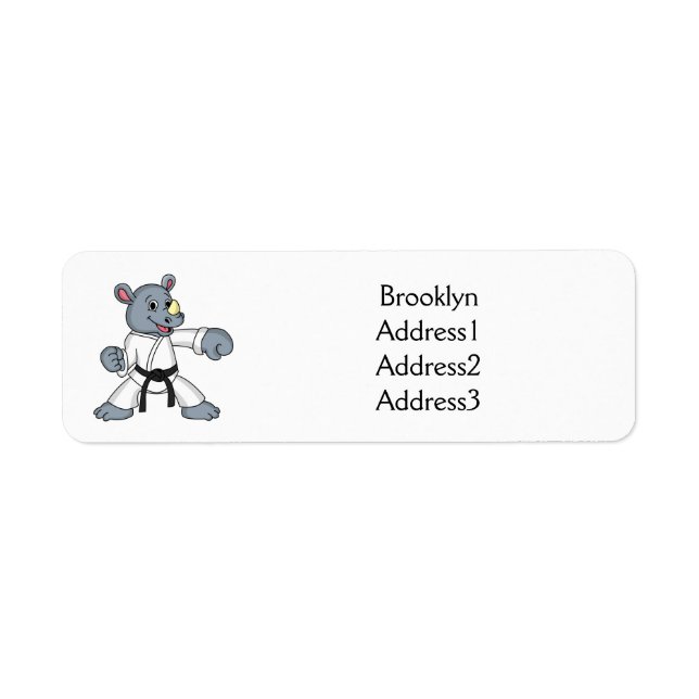 Cute tecknad rhino kung fu returadress etikett (Framsidan)