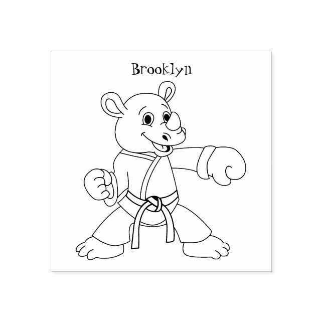 Cute tecknad rhino kung fu stämpel (Tryck)