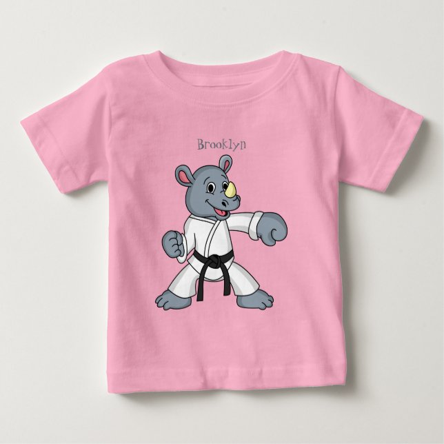 Cute tecknad rhino kung fu t shirt (Framsida)