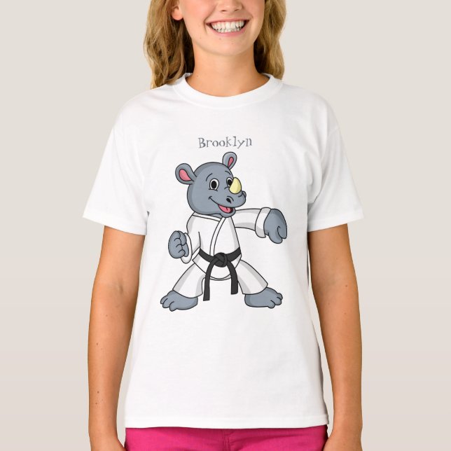 Cute tecknad rhino kung fu t shirt (Framsida)