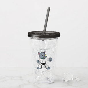 Cute tecknad rhino kung fu take away mugg