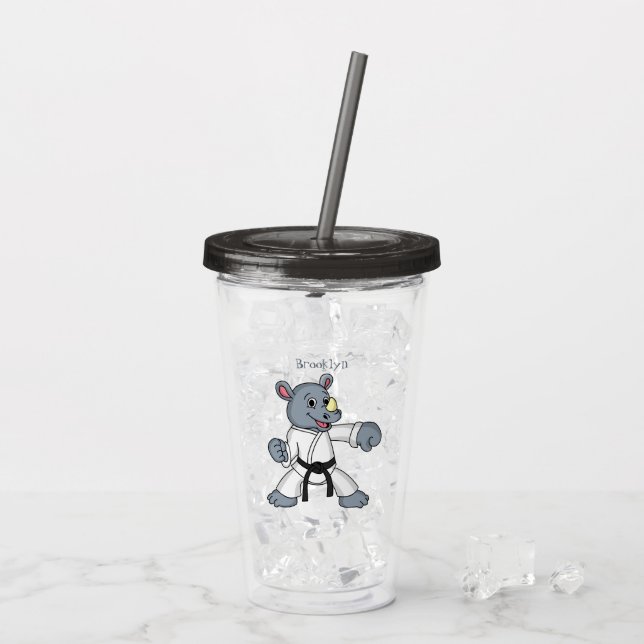 Cute tecknad rhino kung fu take away mugg (Baksida Ice)