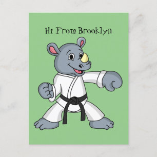 Cute tecknad rhino kung fu vykort
