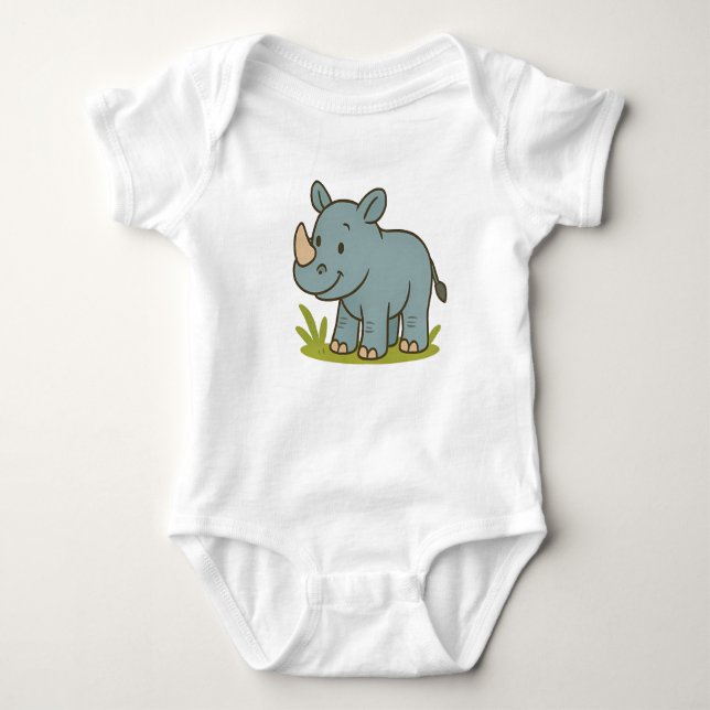 Cute Tecknad Rhino T-Shirt för barn (Framsida)