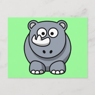 Cute Tecknad Rhino Vykort