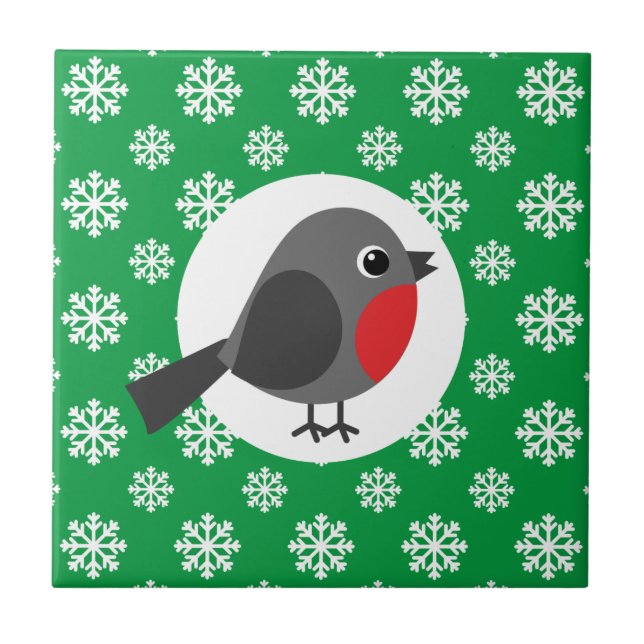 Cute Tecknad Robin med Snöflingor Kakelplatta (Framsidan)