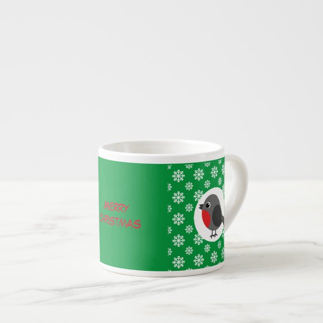 Cute Tecknad Robin med Snöflingor | Lägg till text Espressomugg (Framsida höger)