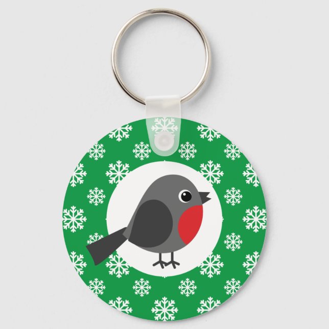 Cute Tecknad Robin med Snöflingor Nyckelring (Framsida)
