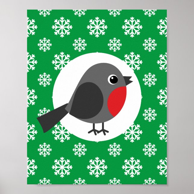 Cute Tecknad Robin med Snöflingor Poster (Framsidan)