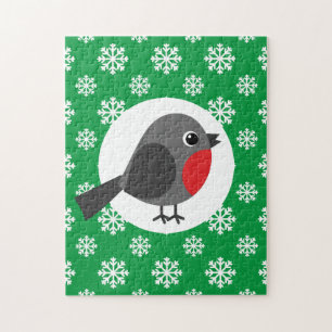 Cute Tecknad Robin med Snöflingor Pussel