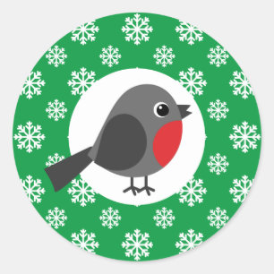 Cute Tecknad Robin med Snöflingor Runt Klistermärke