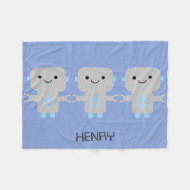 Cute Tecknad Robot Blue Fleecefilt