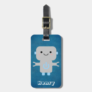Cute Tecknad Robot Blue med Namn Bagagebricka