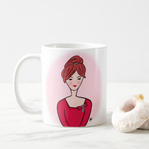 Cute Tecknad Rödhårig Dam Porträtt Kaffemugg