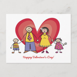 Cute Tecknad Roligt Lycklig Family Kärlek Heart Va Helg Vykort