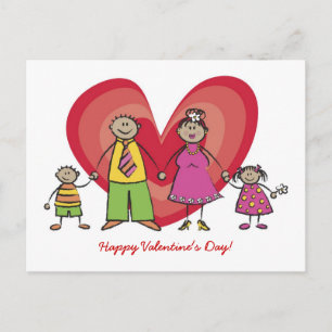 Cute Tecknad Roligt Lycklig Family Kärlek Heart Va Helg Vykort