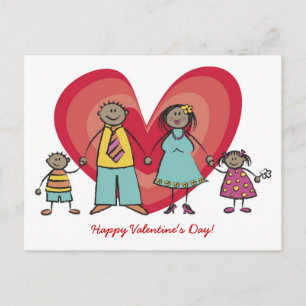 Cute Tecknad Roligt Lycklig Family Kärlek Heart Va Helg Vykort