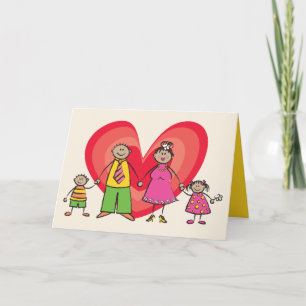 Cute Tecknad Roligt Lycklig Family Kärlek Heart Va Helgkort