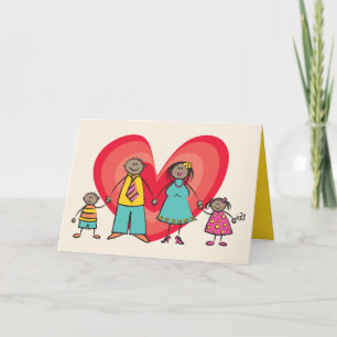 Cute Tecknad Roligt Lycklig Family Kärlek Heart Va Helgkort